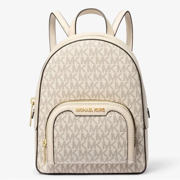 Michael Kors Beige Monogram Backpack Michael Kors Beige & Tan Monogram Canvas Backpack  main image 4